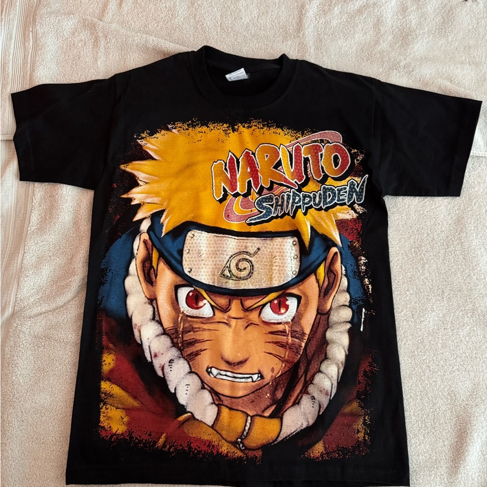 Black and Yellow Naruto Short Sleeve Tee with Anime Art